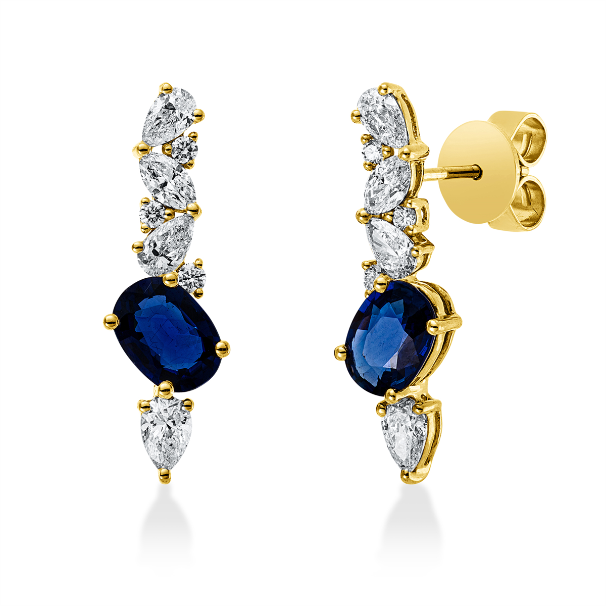 diamond full cut sapphire colored stone classic studs in yellow gold