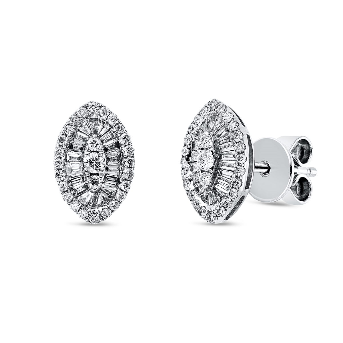 diamond full cut  baguette illusion studs in white gold