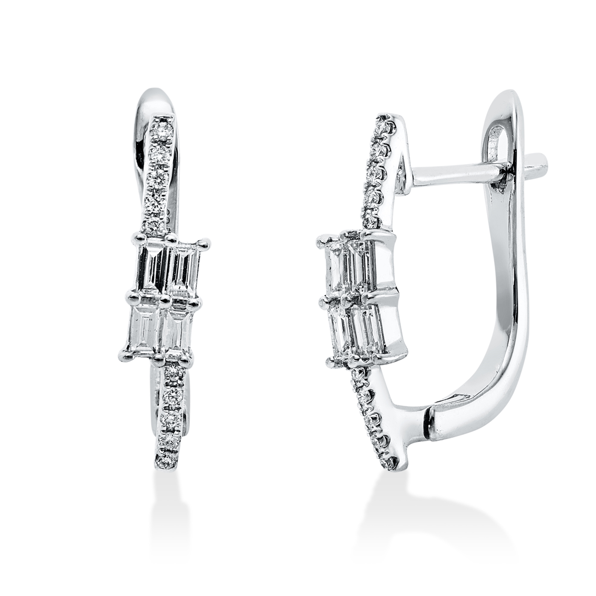 baguette  modern woman hoops & huggies in white gold