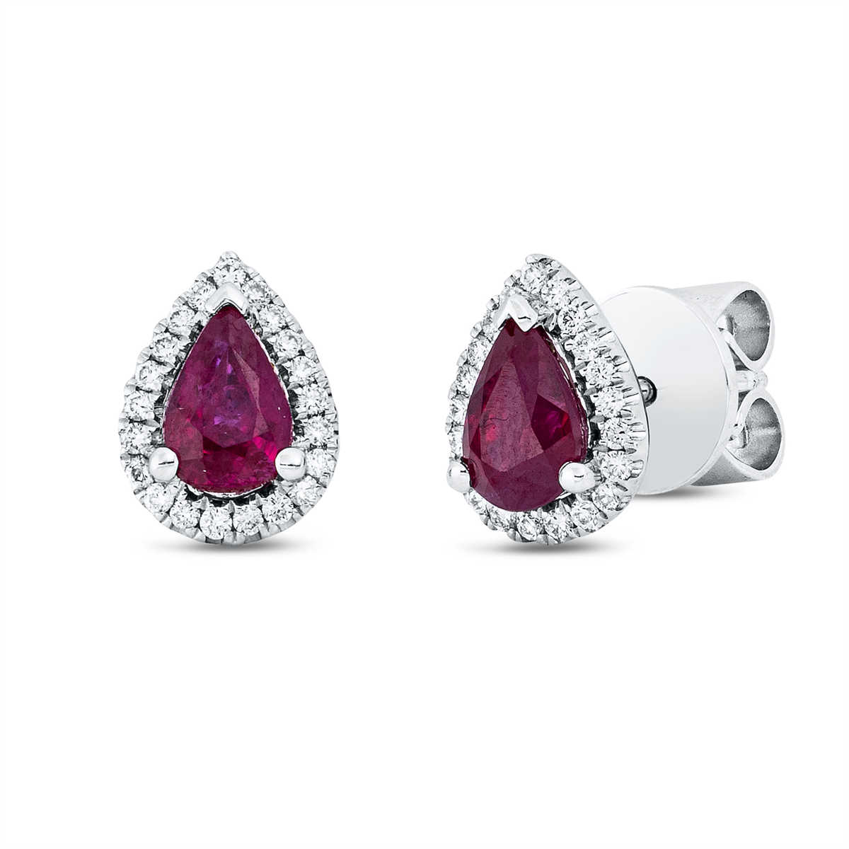 diamond full cut ruby colored stone classic studs in white gold