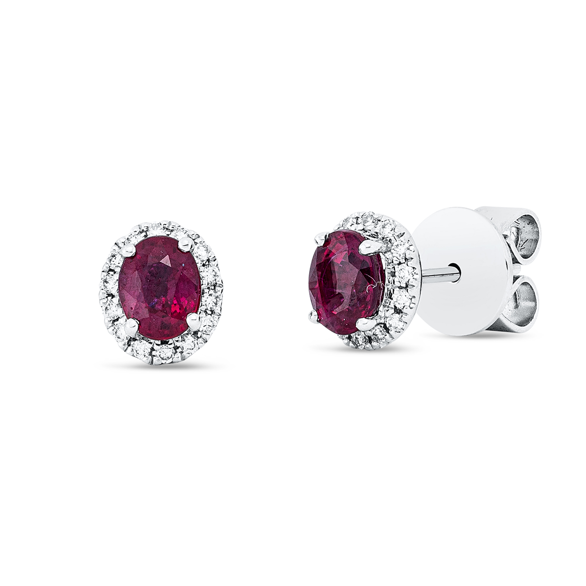 diamond full cut ruby colored stone classic studs in white gold