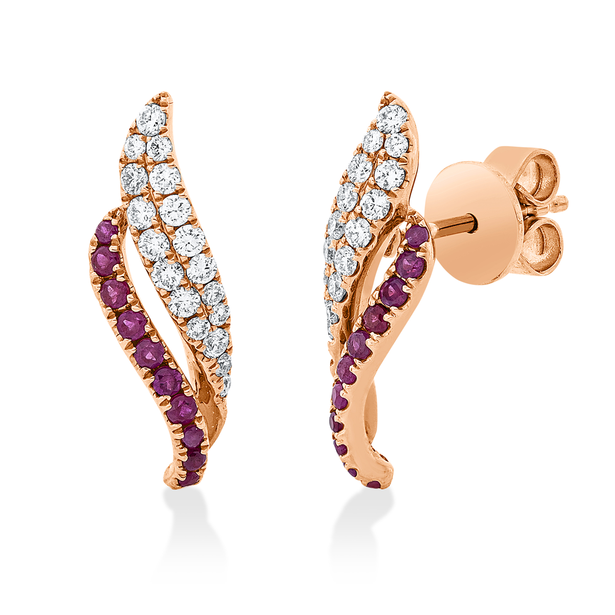 diamond full cut ruby colored stone classic earrings in red gold