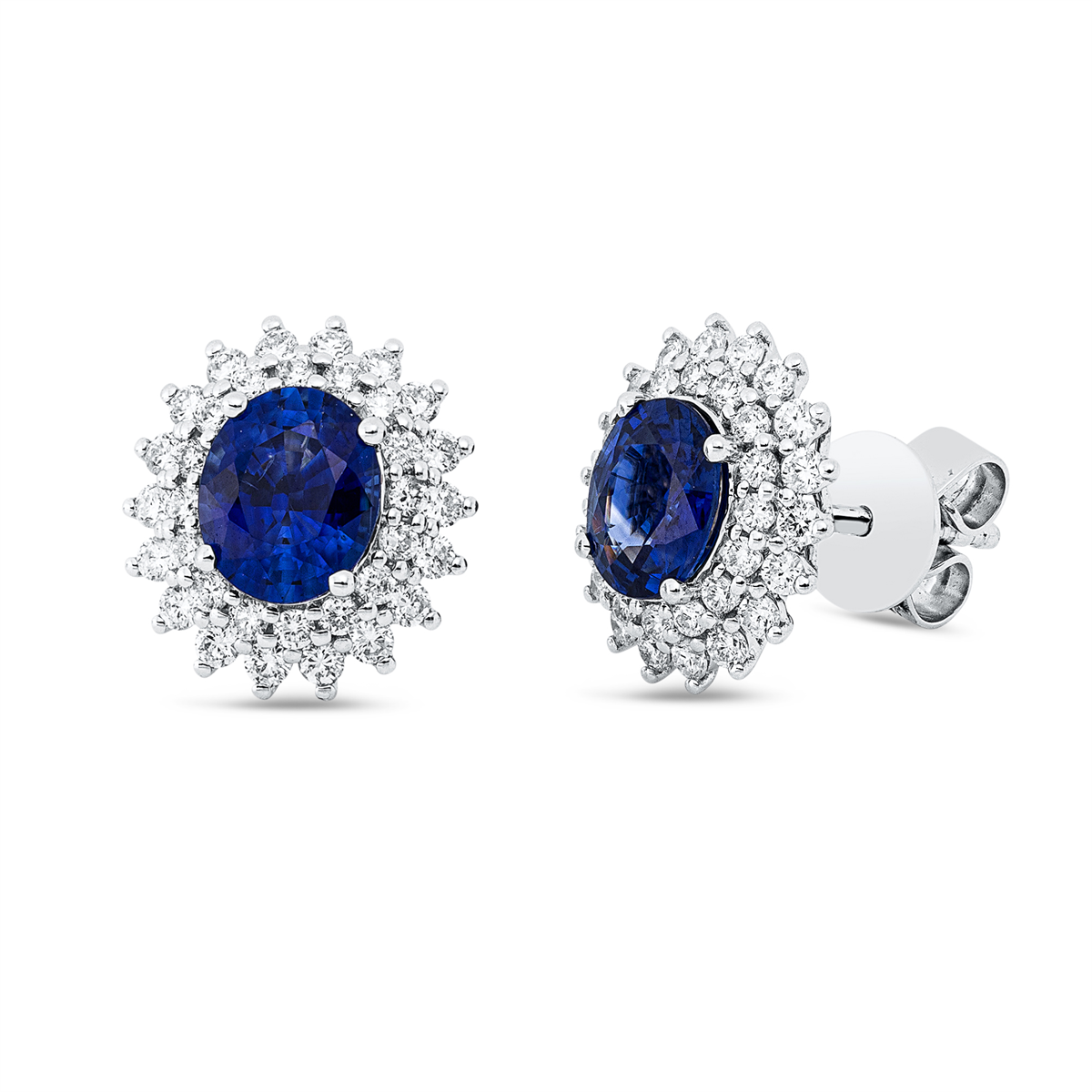 diamond full cut sapphire colored stone classic studs in white gold