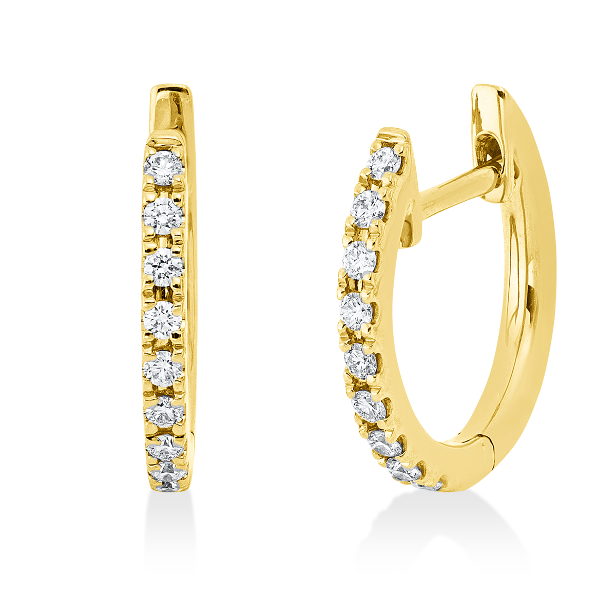 diamond full cut  modern woman hoops & huggies in yellow gold