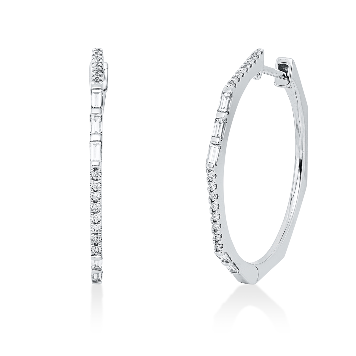 diamond full cut  modern woman hoops & huggies in white gold