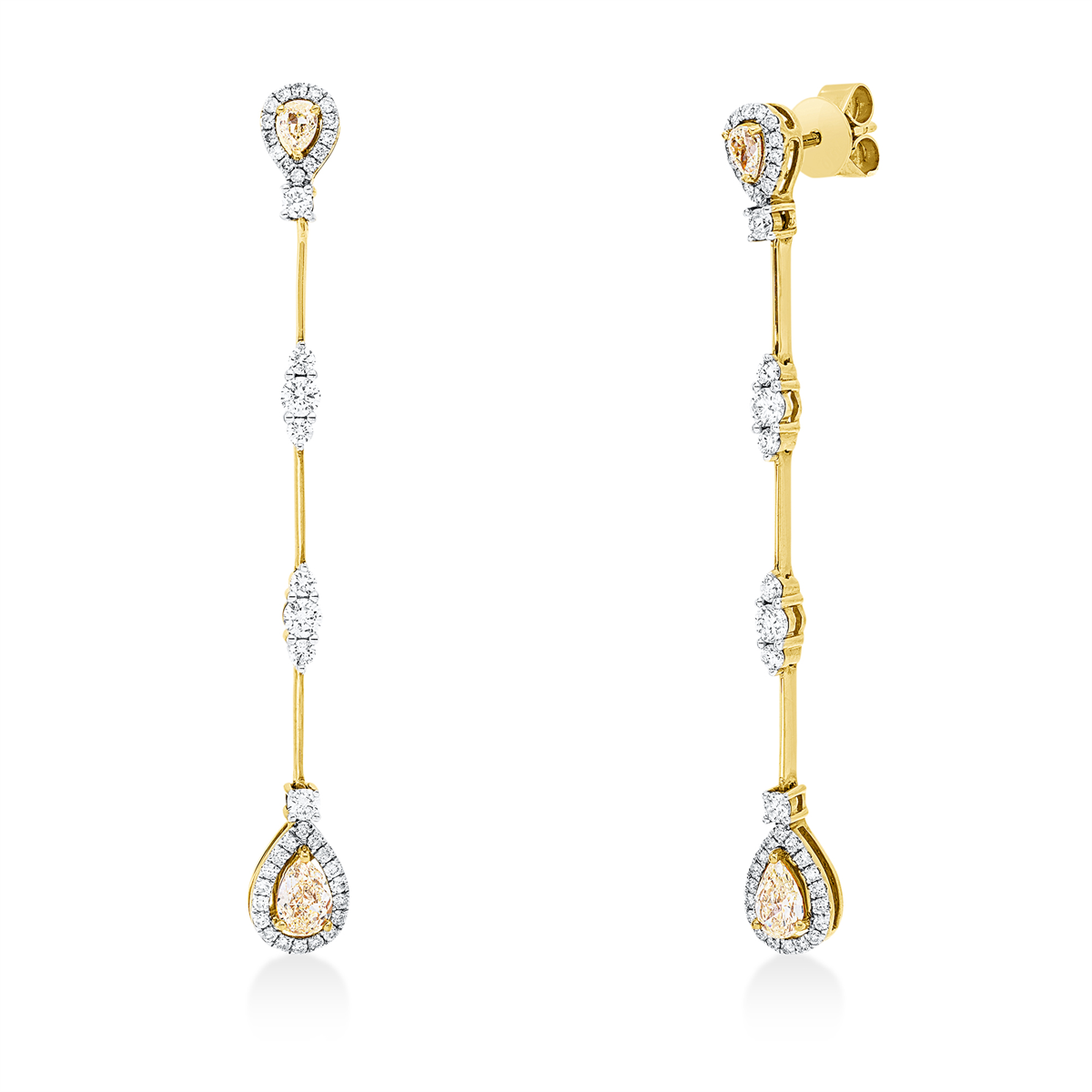 diamond full cut  fancy colored diamond earrings in yellow gold / white gold