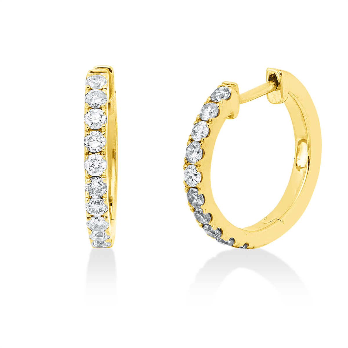 diamond full cut  modern woman hoops & huggies in yellow gold
