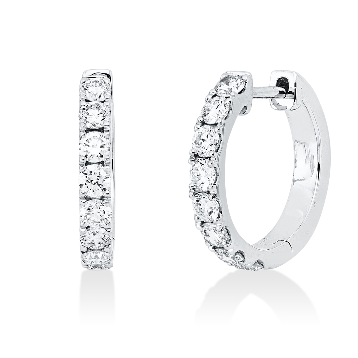 diamond full cut  modern woman hoops & huggies in white gold