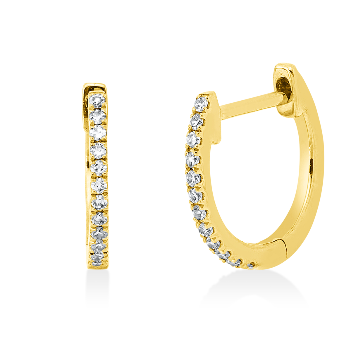 diamond single cut  modern woman hoops & huggies in yellow gold