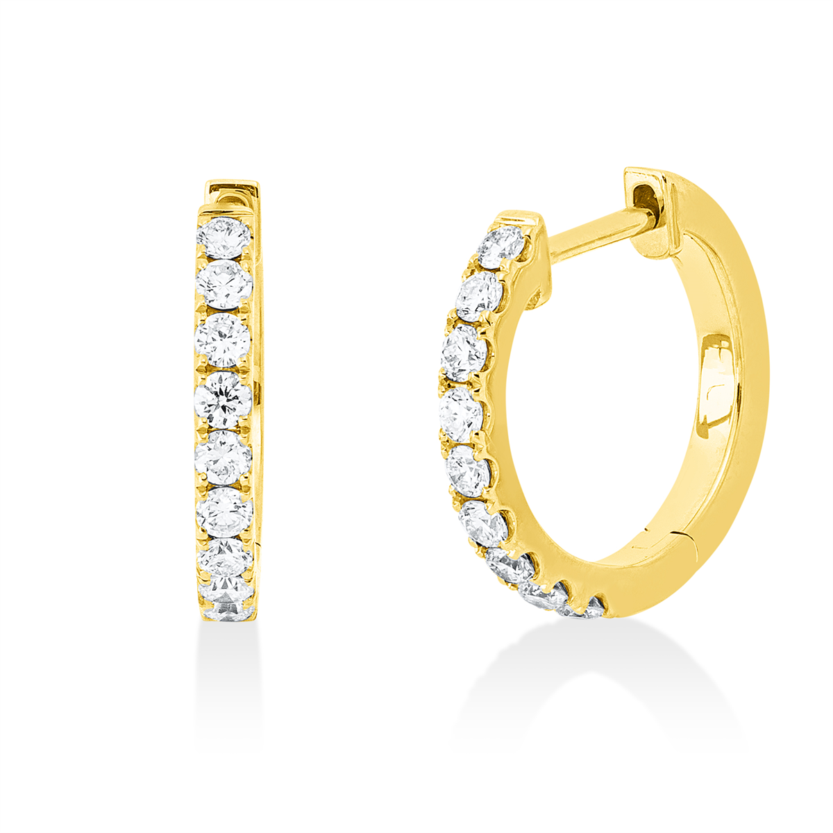 diamond full cut  modern woman hoops & huggies in yellow gold