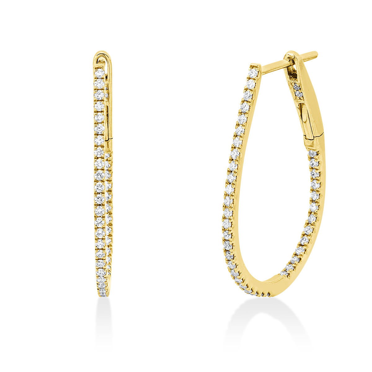 diamond full cut  modern woman hoops & huggies in yellow gold