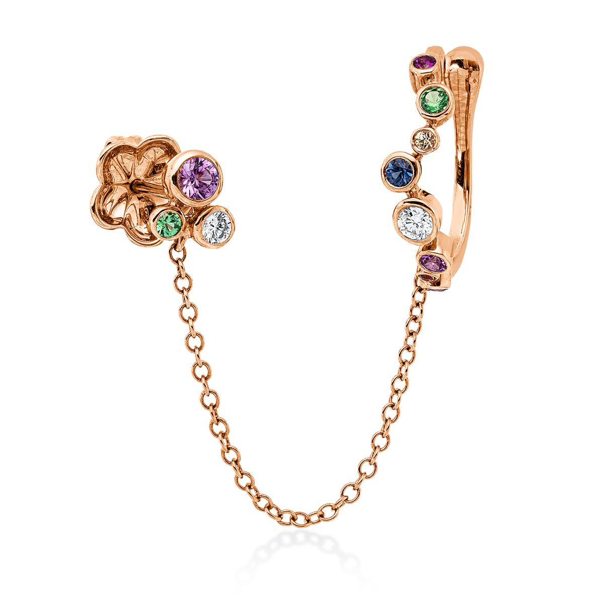 diamond full cut ruby rainbow & multicolor earrings in red gold