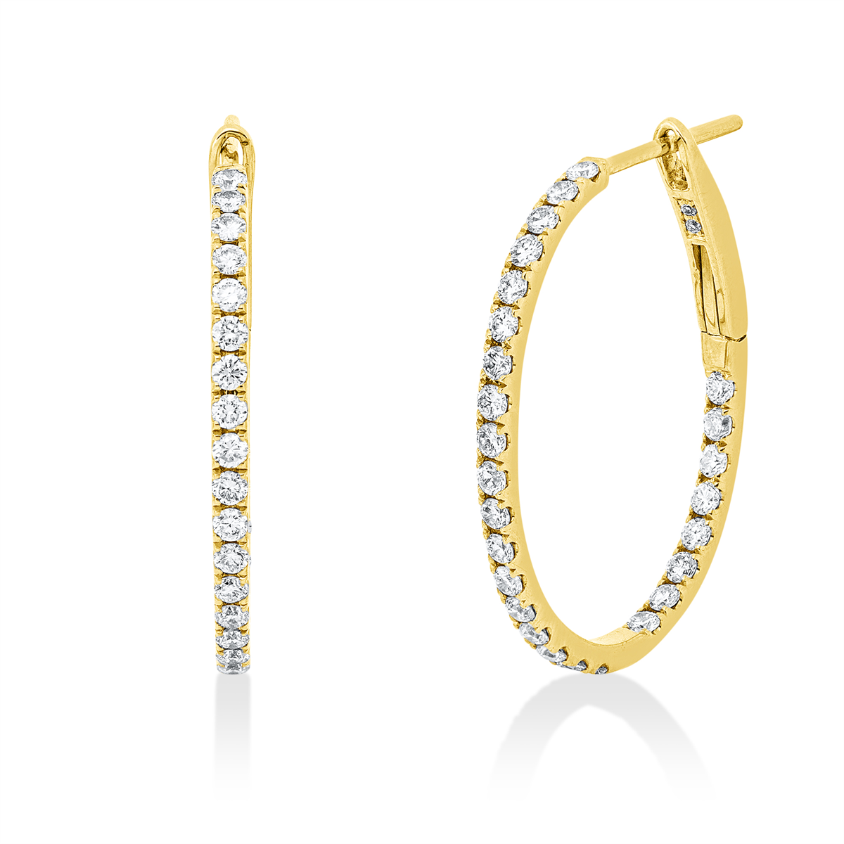 diamond full cut  modern woman hoops & huggies in yellow gold