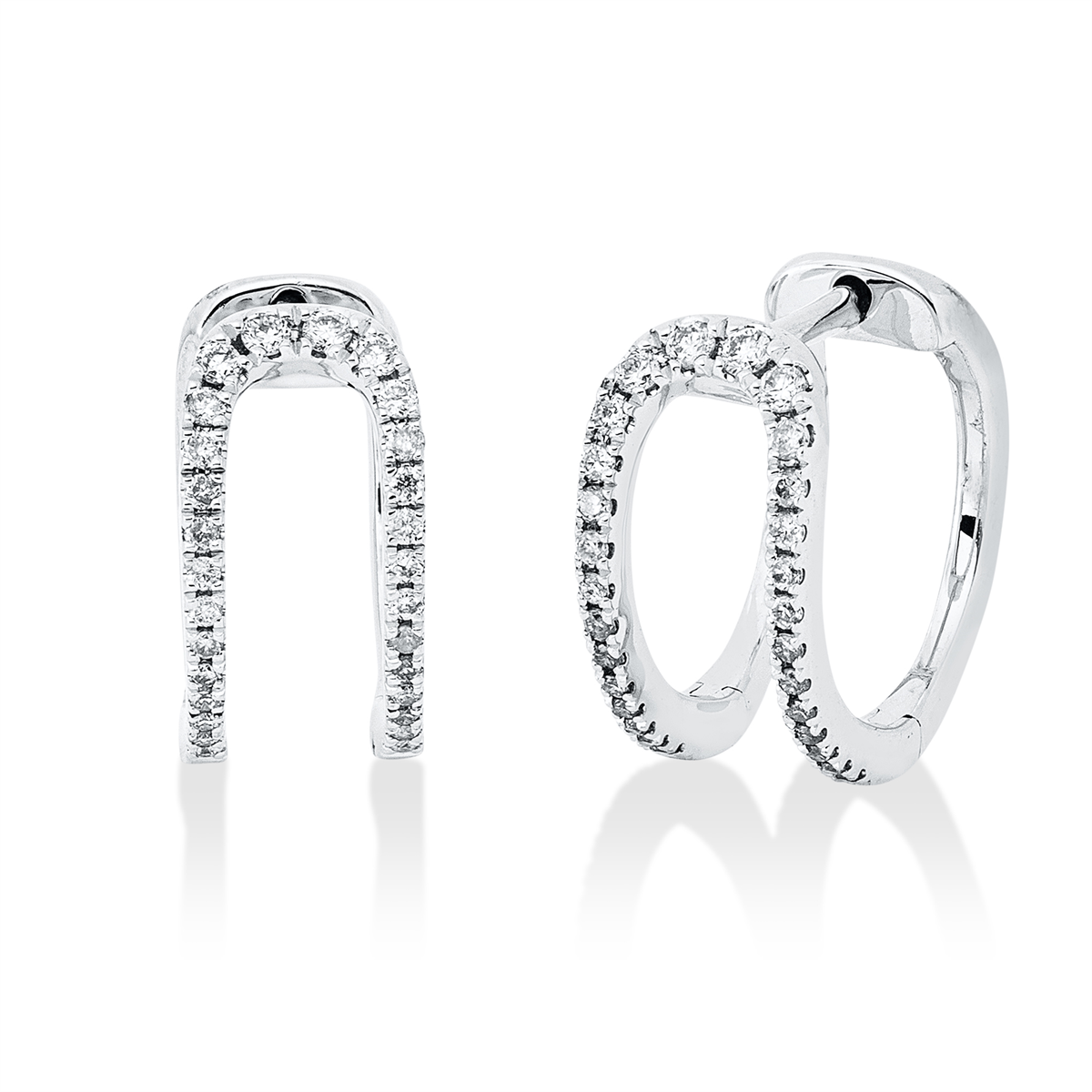 diamond full cut  modern woman hoops & huggies in white gold