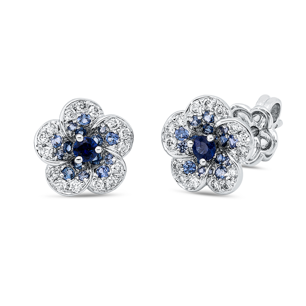 diamond full cut sapphire colored stone classic studs in white gold