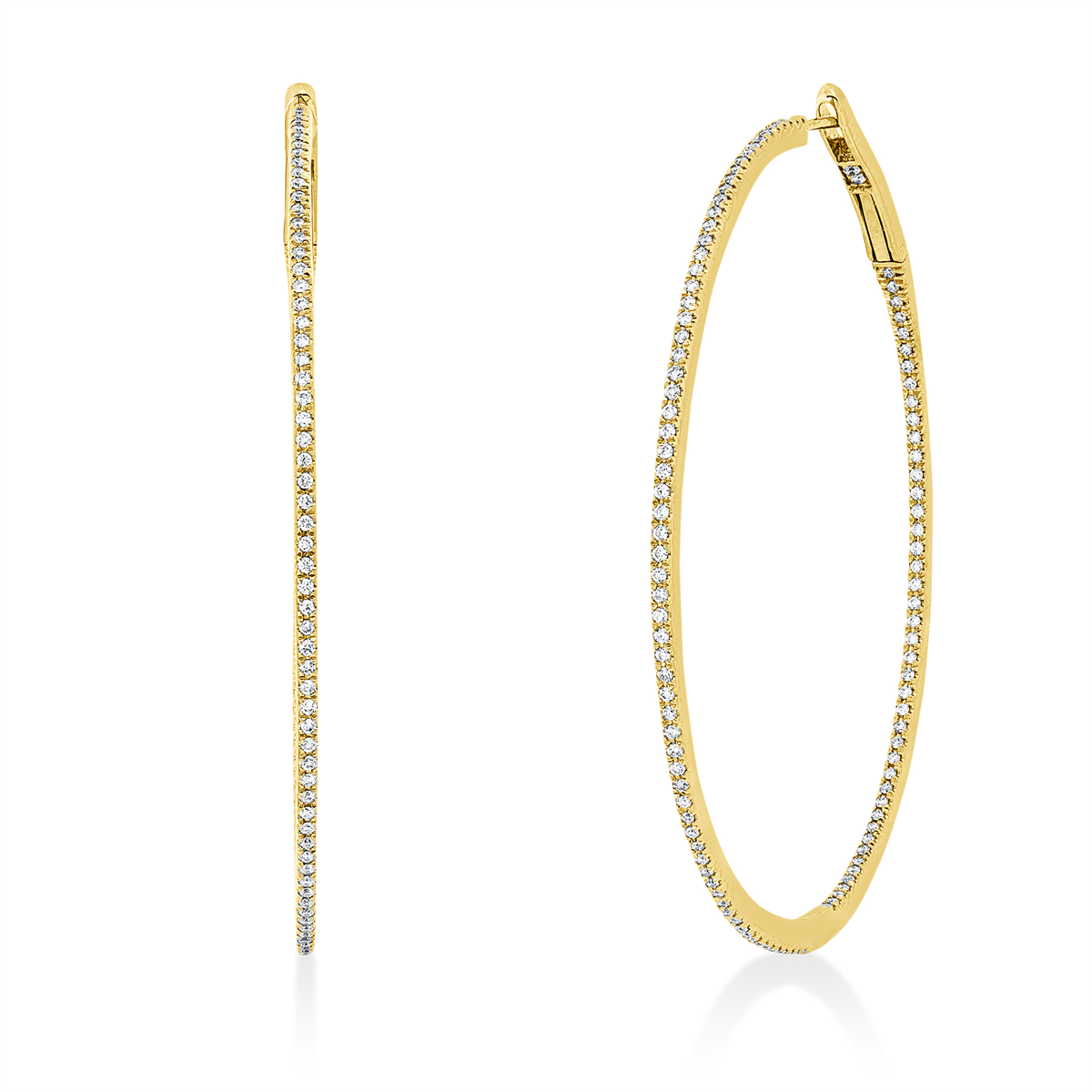 diamond full cut  modern woman hoops & huggies in yellow gold
