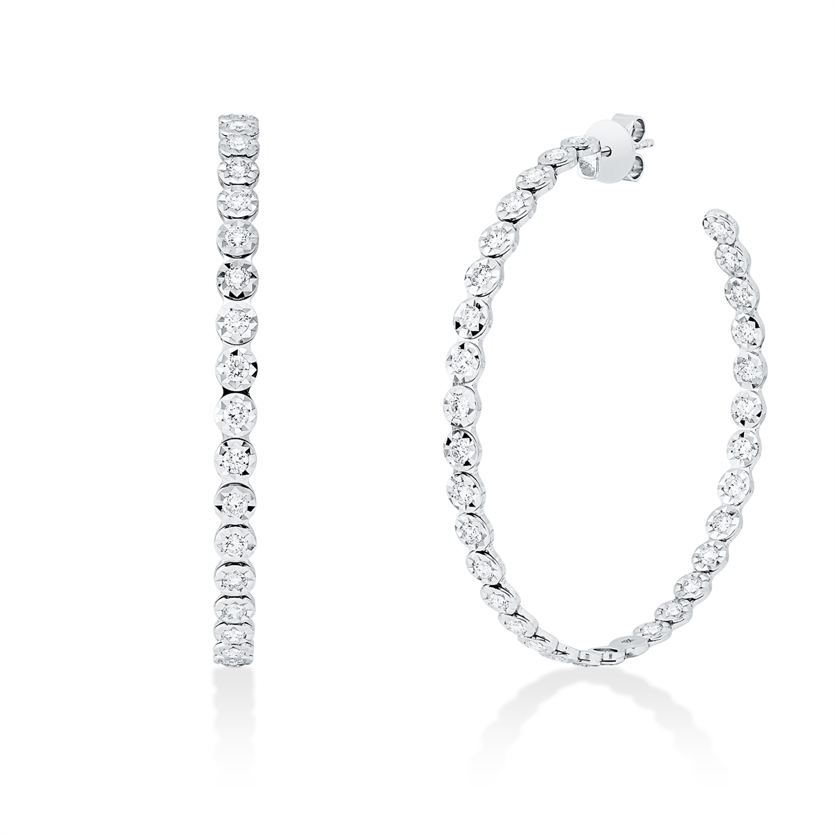 diamond full cut  modern woman hoops & huggies in white gold