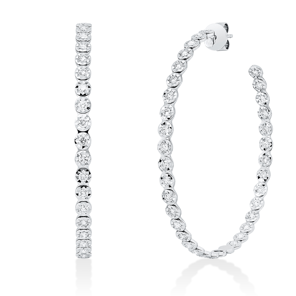 diamond full cut  exclusive hoops & huggies in white gold