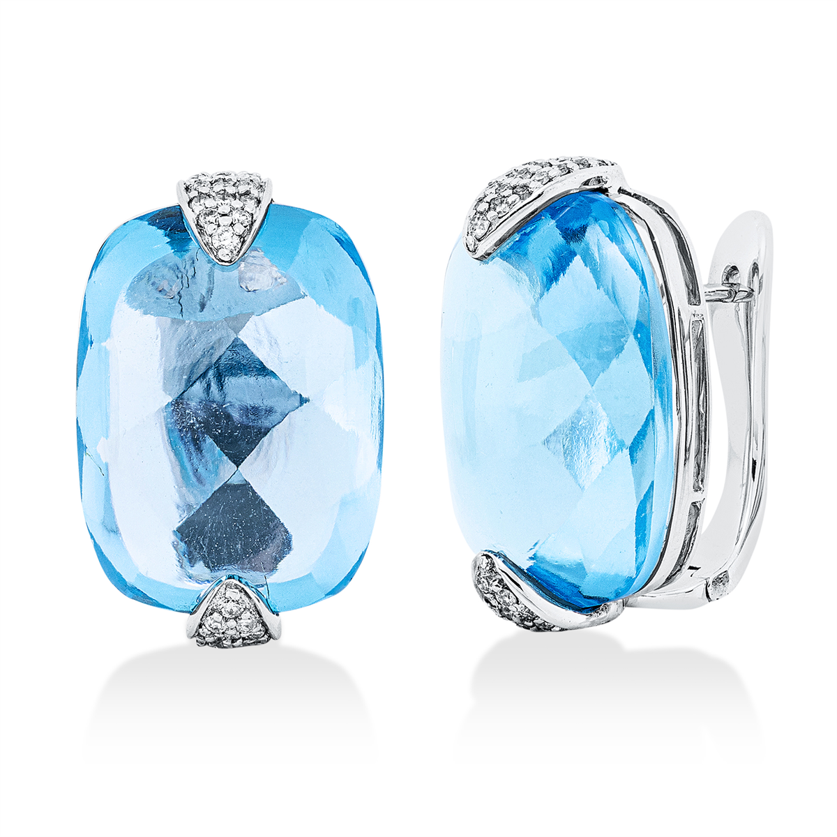 diamond full cut topaz colored stone fashion hoops & huggies in white gold