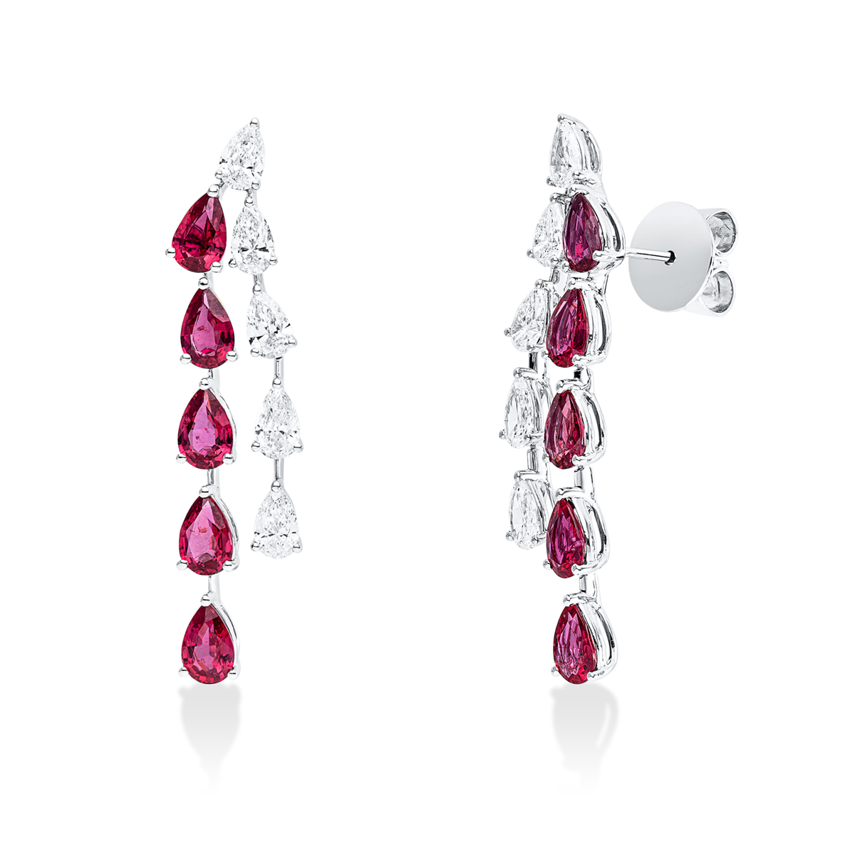 pear shape ruby exclusive earrings in white gold