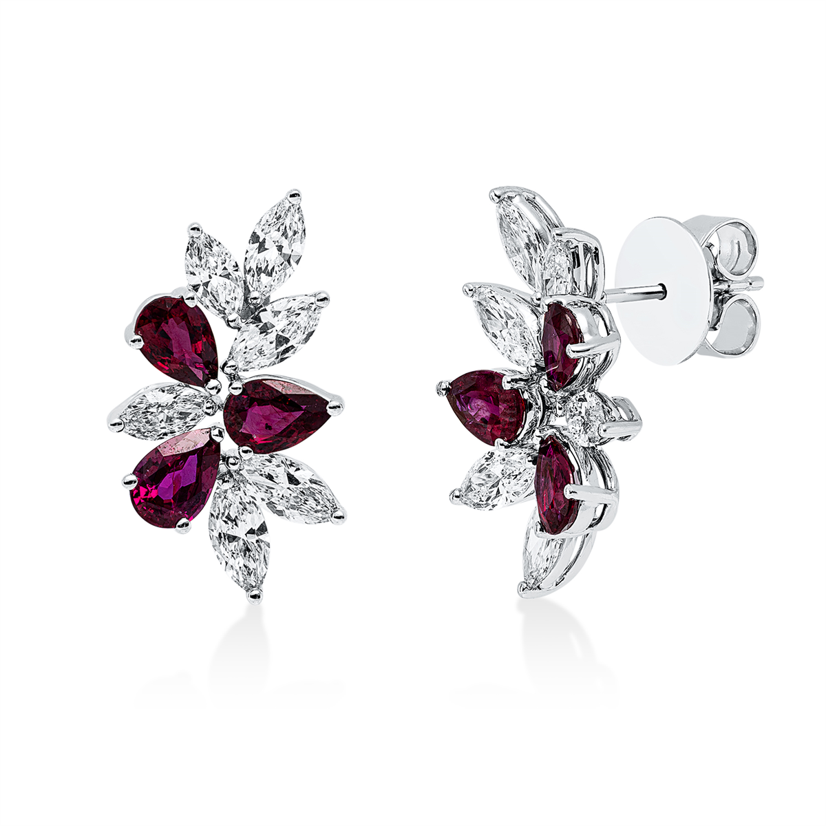 marquise ruby colored stone classic earrings in white gold
