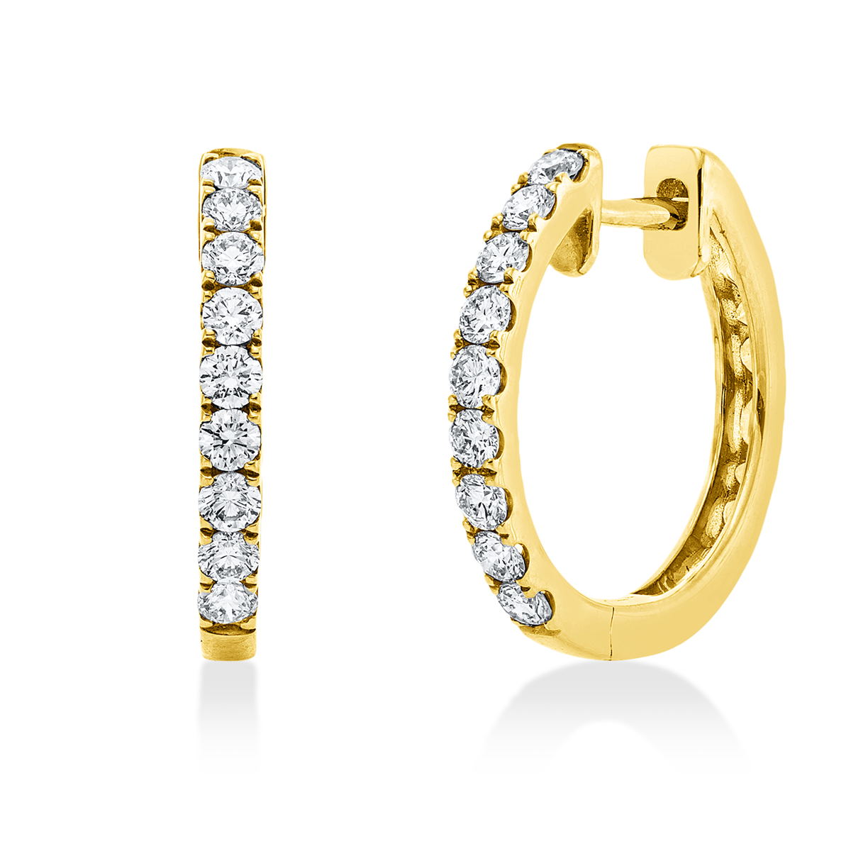 diamond full cut  modern woman hoops & huggies in yellow gold