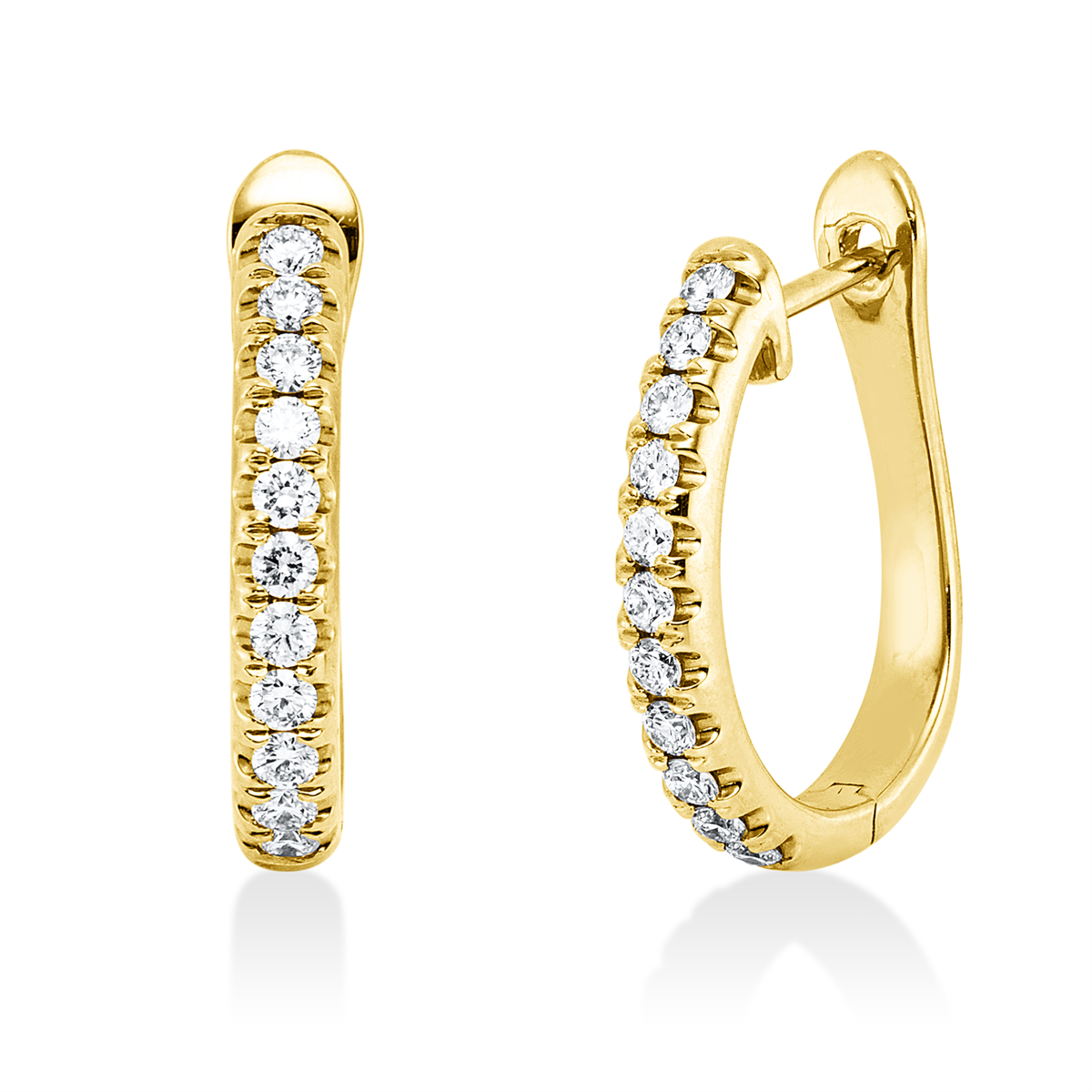 diamond full cut  modern woman hoops & huggies in yellow gold