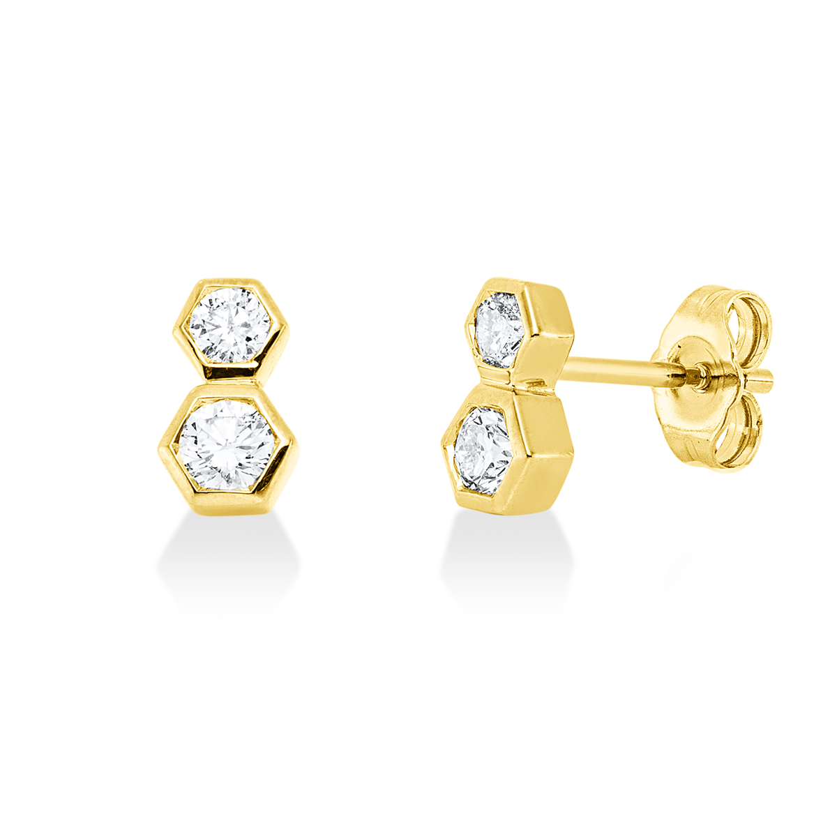 diamond full cut  modern woman studs in yellow gold