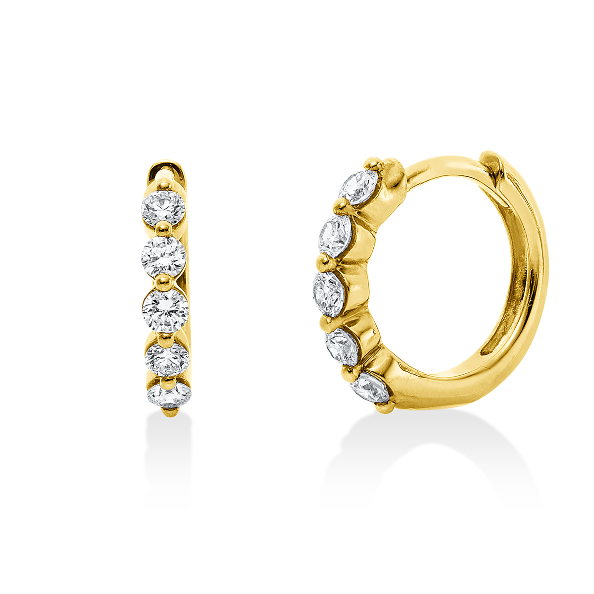 diamond full cut  modern woman hoops & huggies in yellow gold
