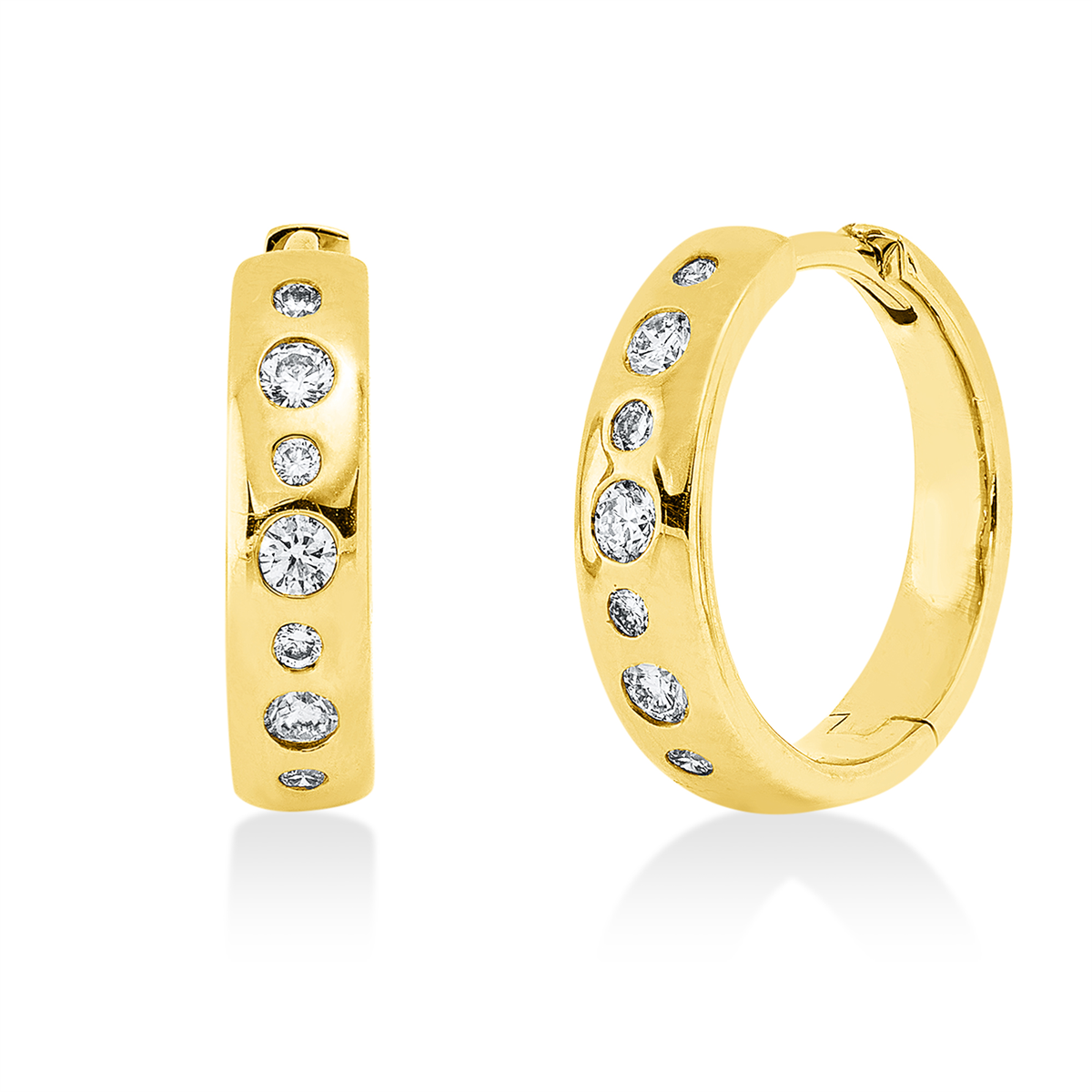 diamond full cut  modern woman hoops & huggies in yellow gold