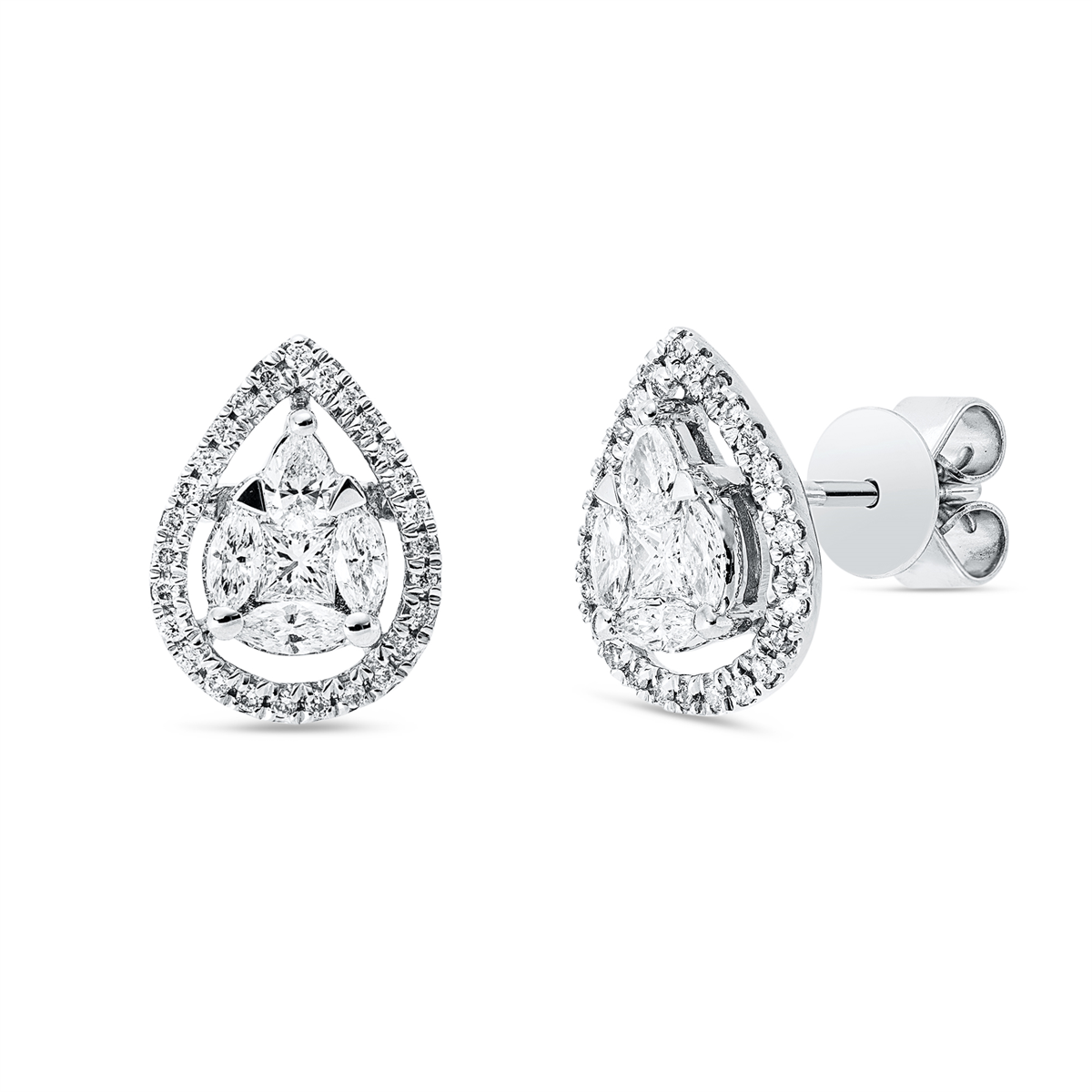 diamond full cut  baguette illusion studs in white gold