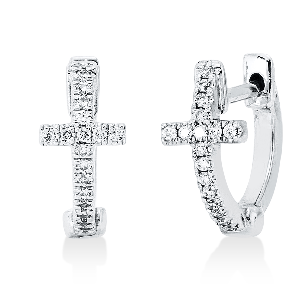 diamond full cut  cross hoops & huggies in white gold