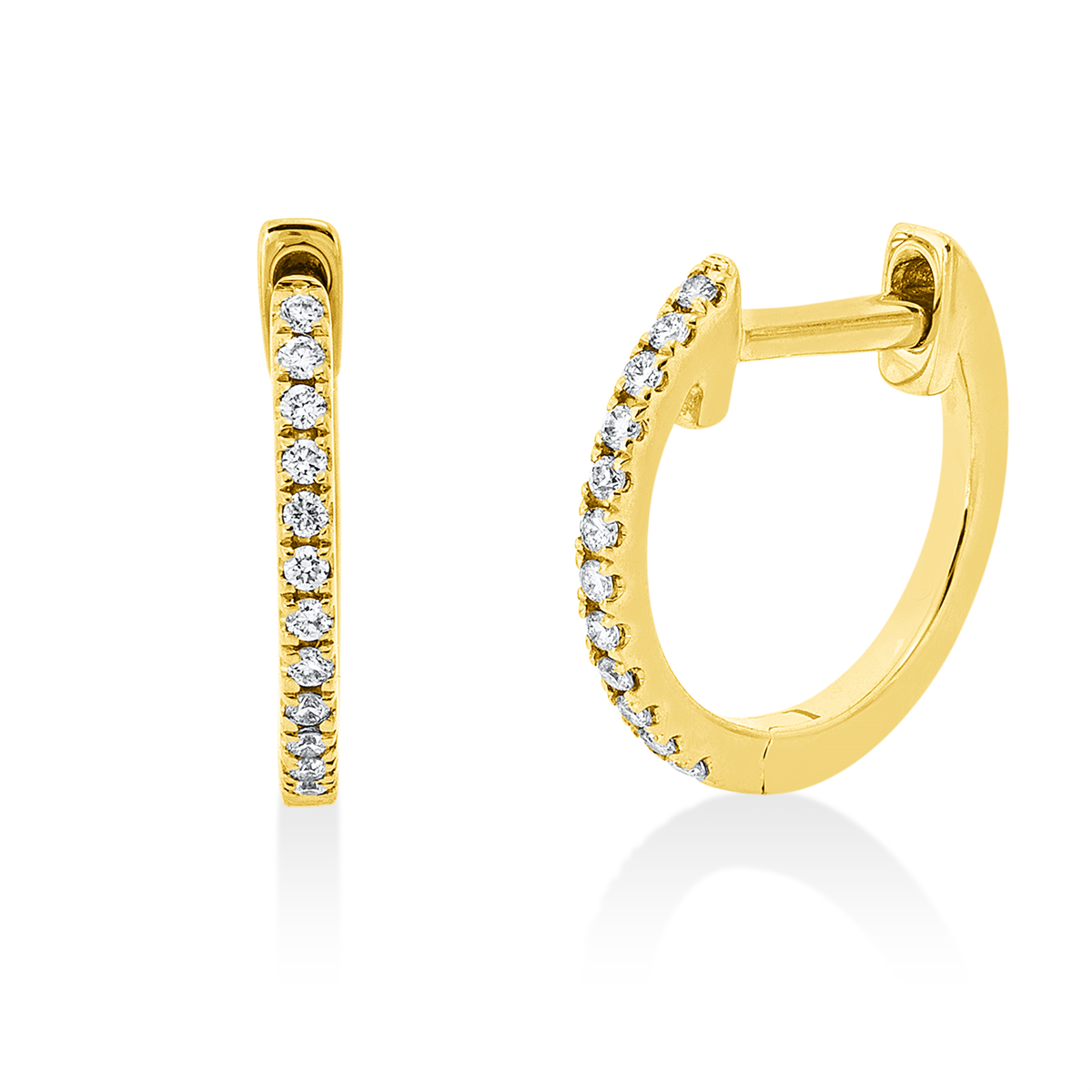 diamond full cut  modern woman hoops & huggies in yellow gold