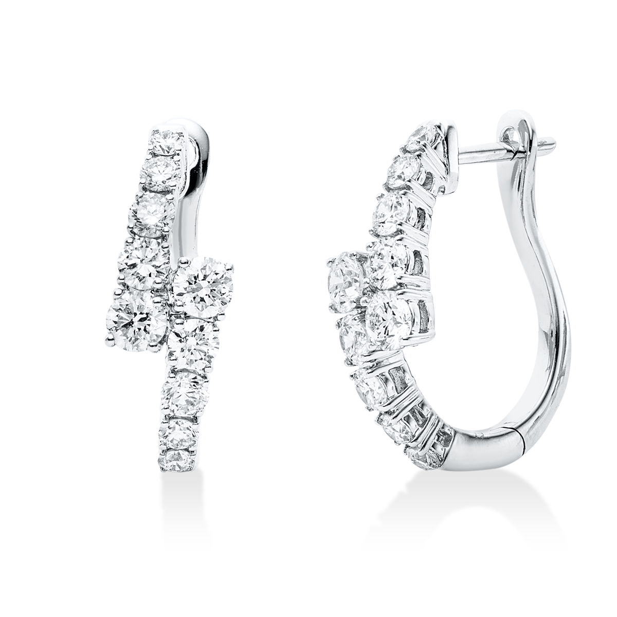 diamond full cut  modern woman hoops & huggies in white gold