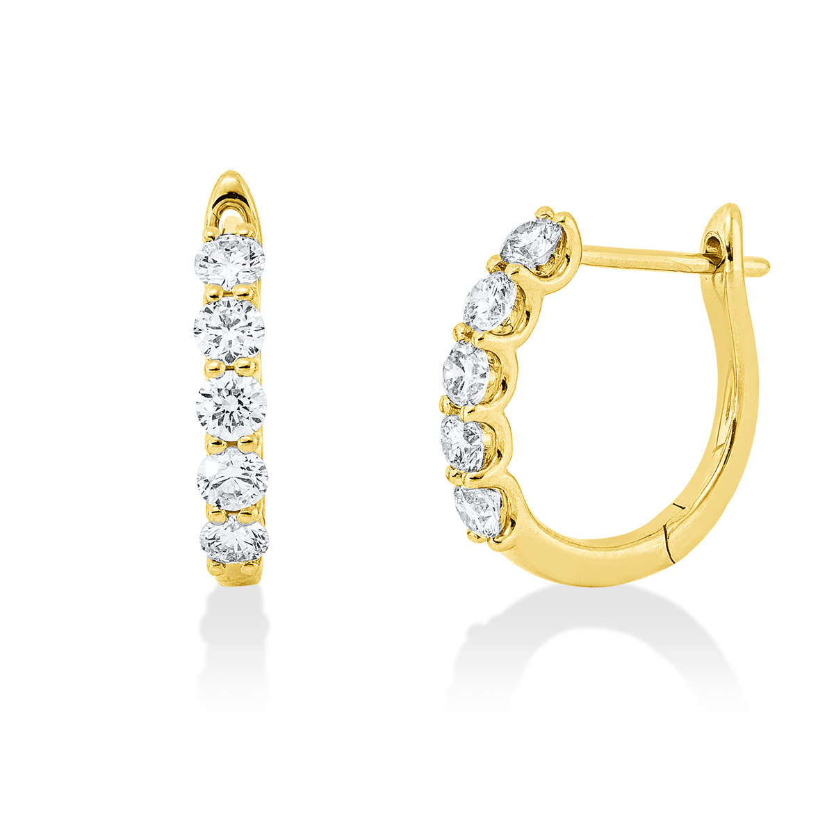 diamond full cut  modern woman hoops & huggies in yellow gold