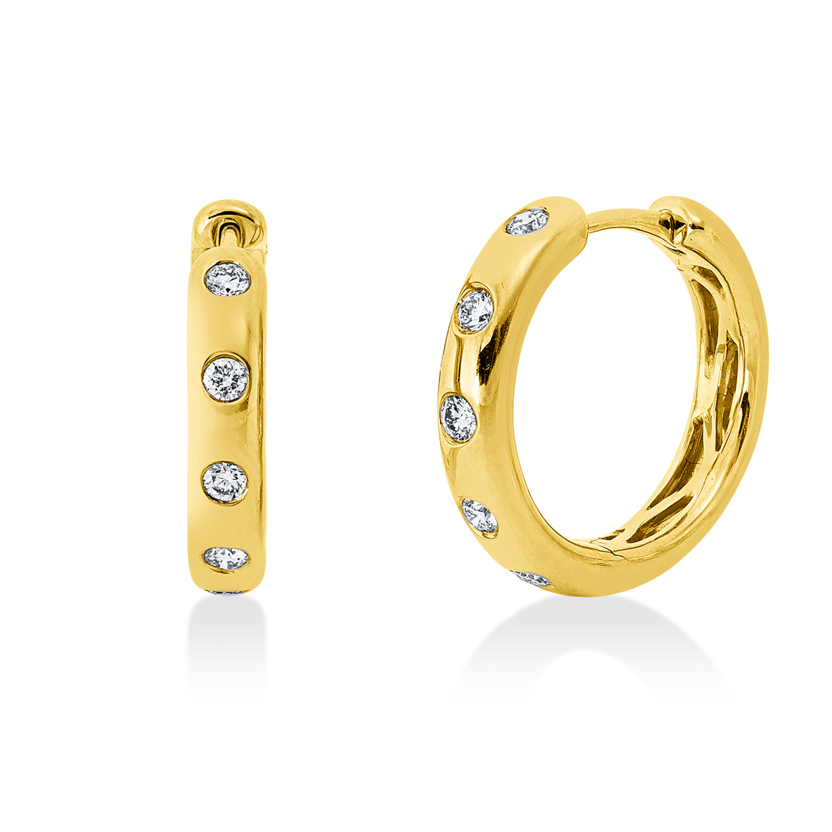 diamond full cut  modern woman hoops & huggies in yellow gold