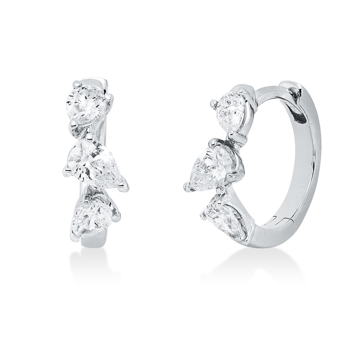 pear shape  modern woman hoops & huggies in white gold
