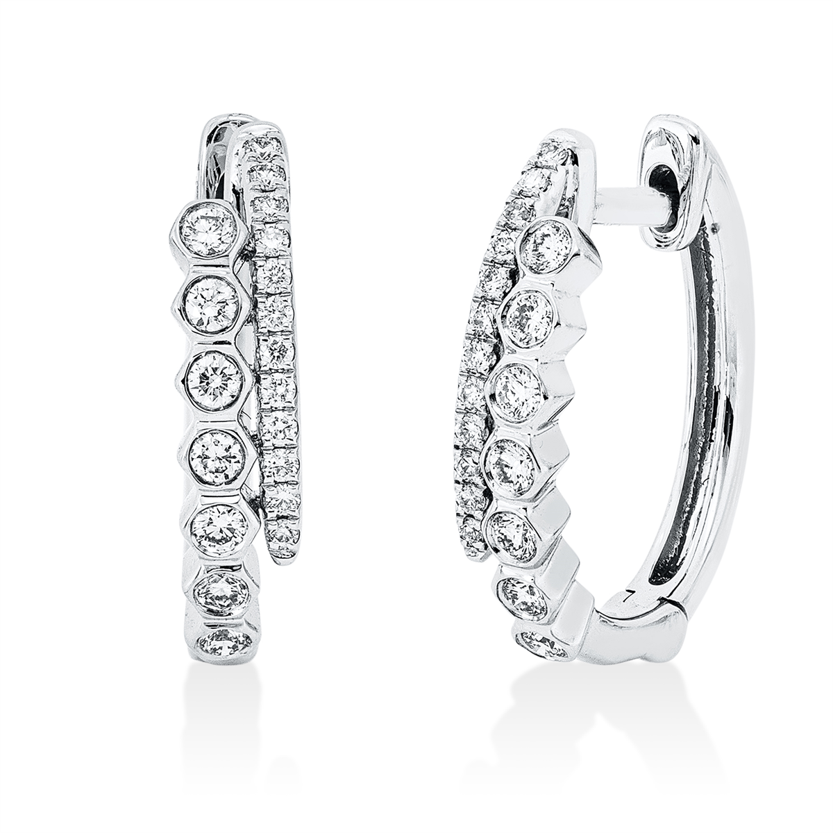 diamond full cut  modern woman hoops & huggies in white gold