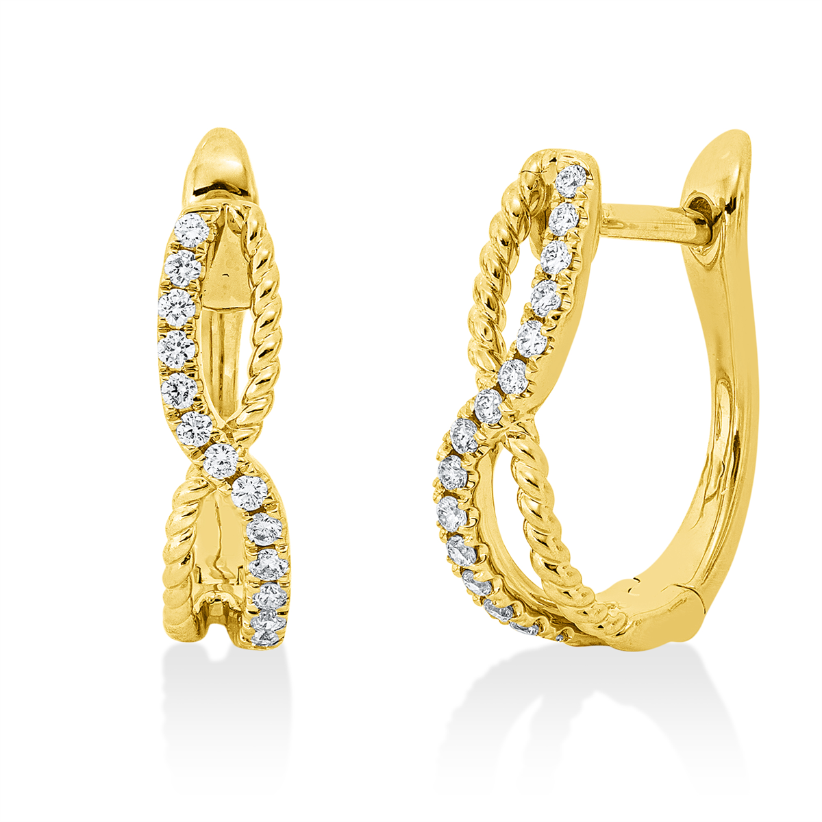 diamond full cut  modern woman earrings in yellow gold