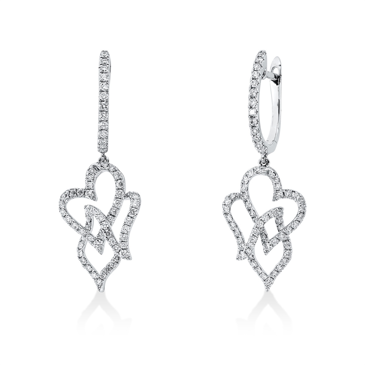 diamond full cut  heart earrings in white gold
