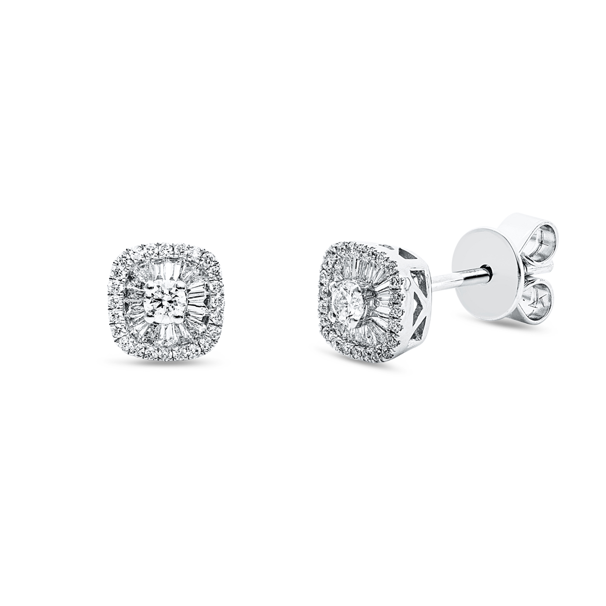 taper  baguette illusion studs in white gold