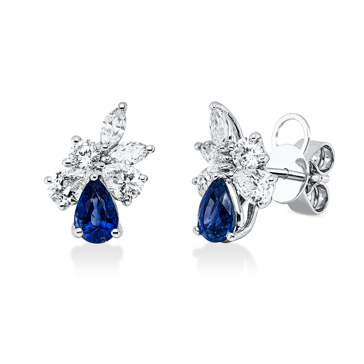 marquise sapphire colored stone classic studs in white gold