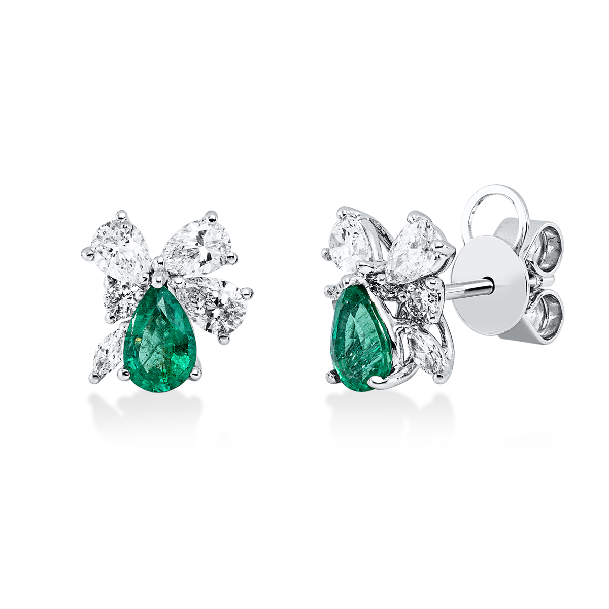 marquise emerald colored stone classic studs in white gold