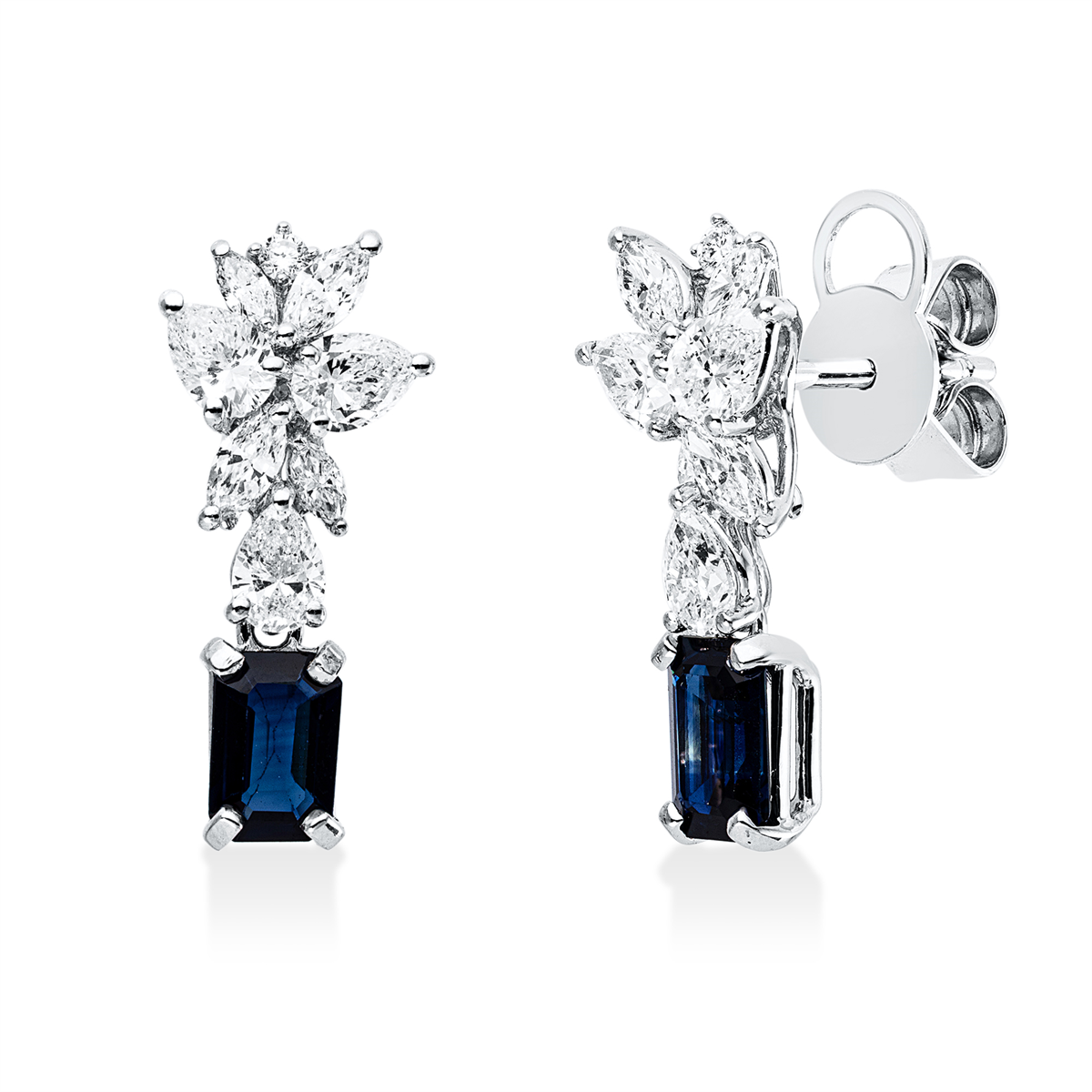 marquise sapphire colored stone classic earrings in white gold