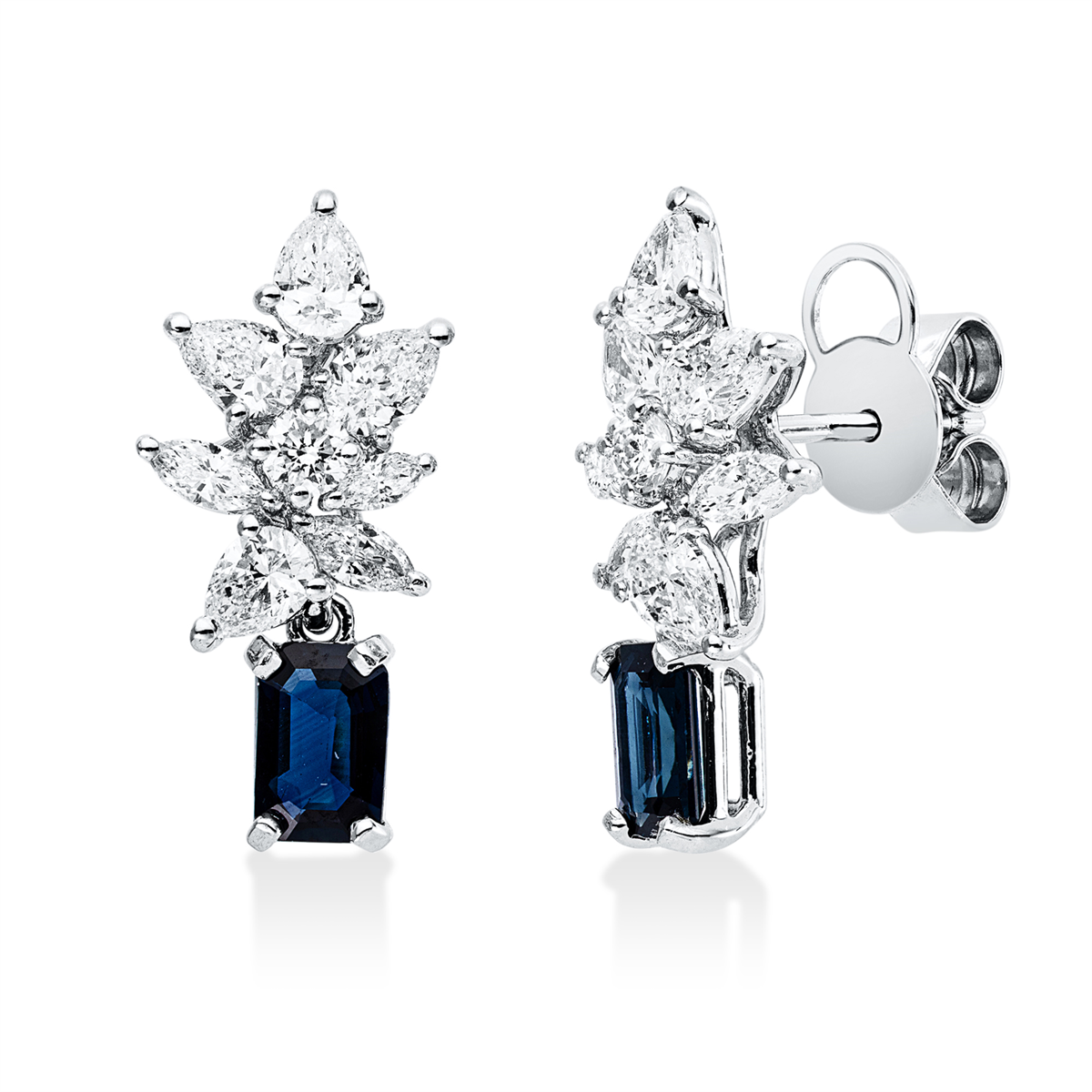 marquise sapphire colored stone classic earrings in white gold