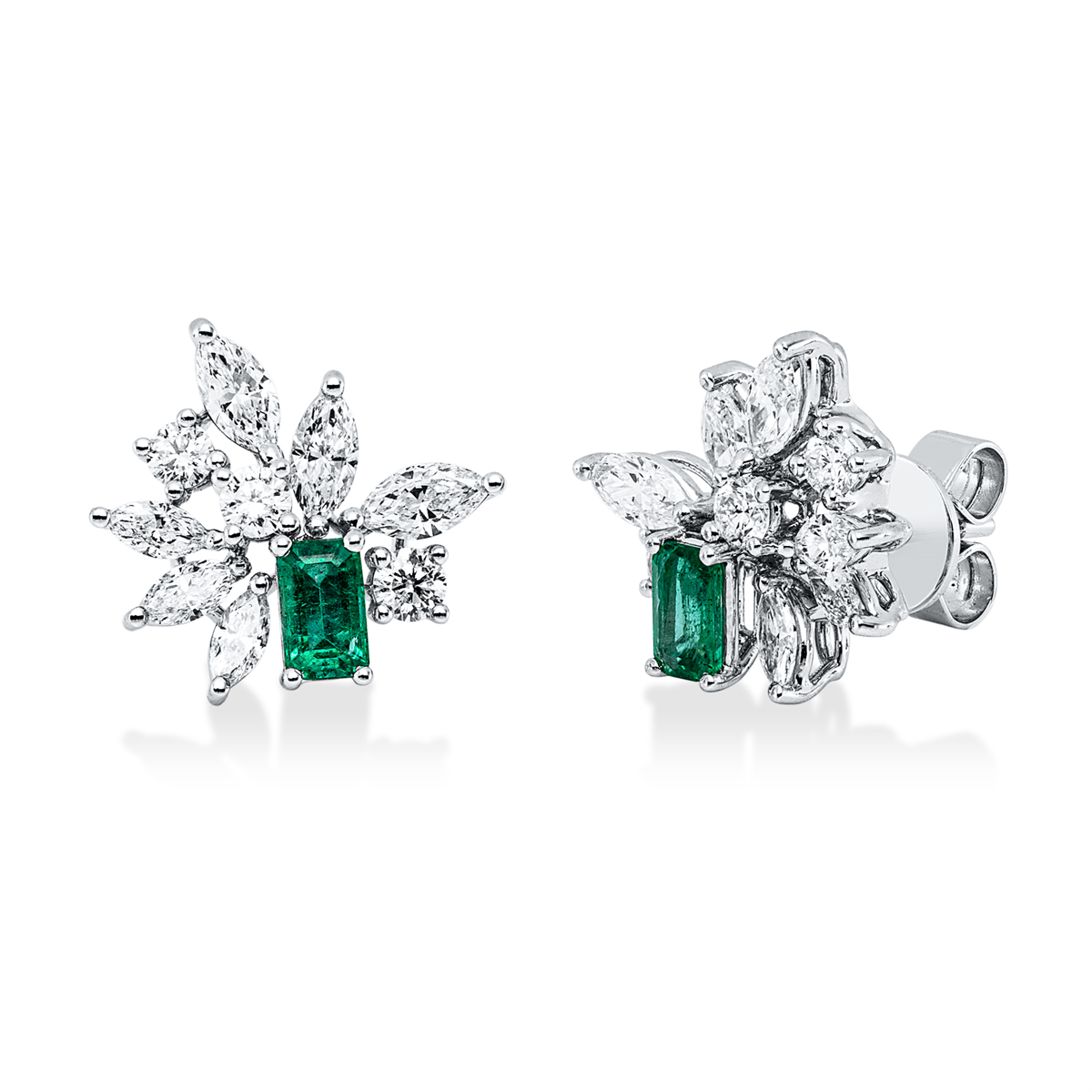 marquise emerald colored stone classic studs in white gold
