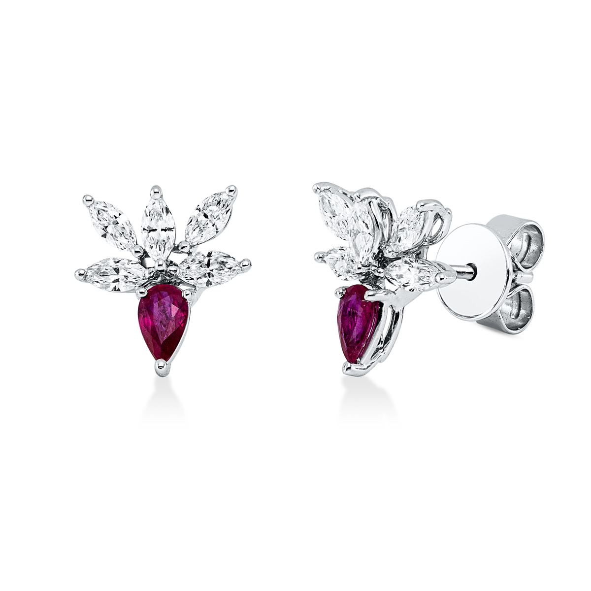marquise ruby colored stone classic studs in white gold