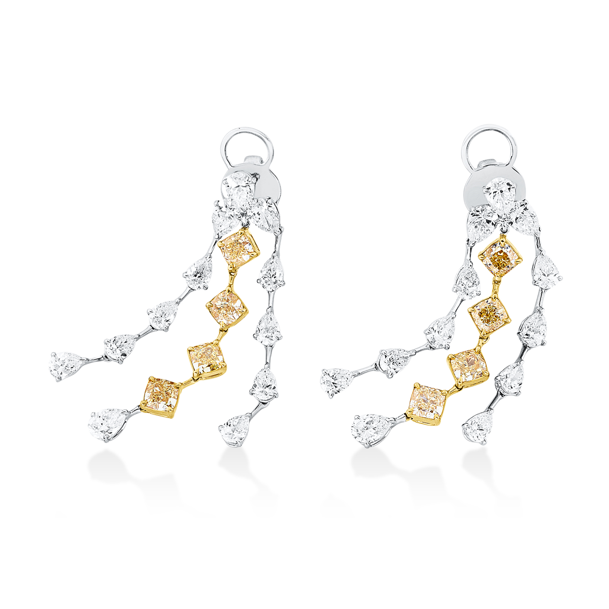 cushion  fancy colored diamond earrings in white gold / yellow gold