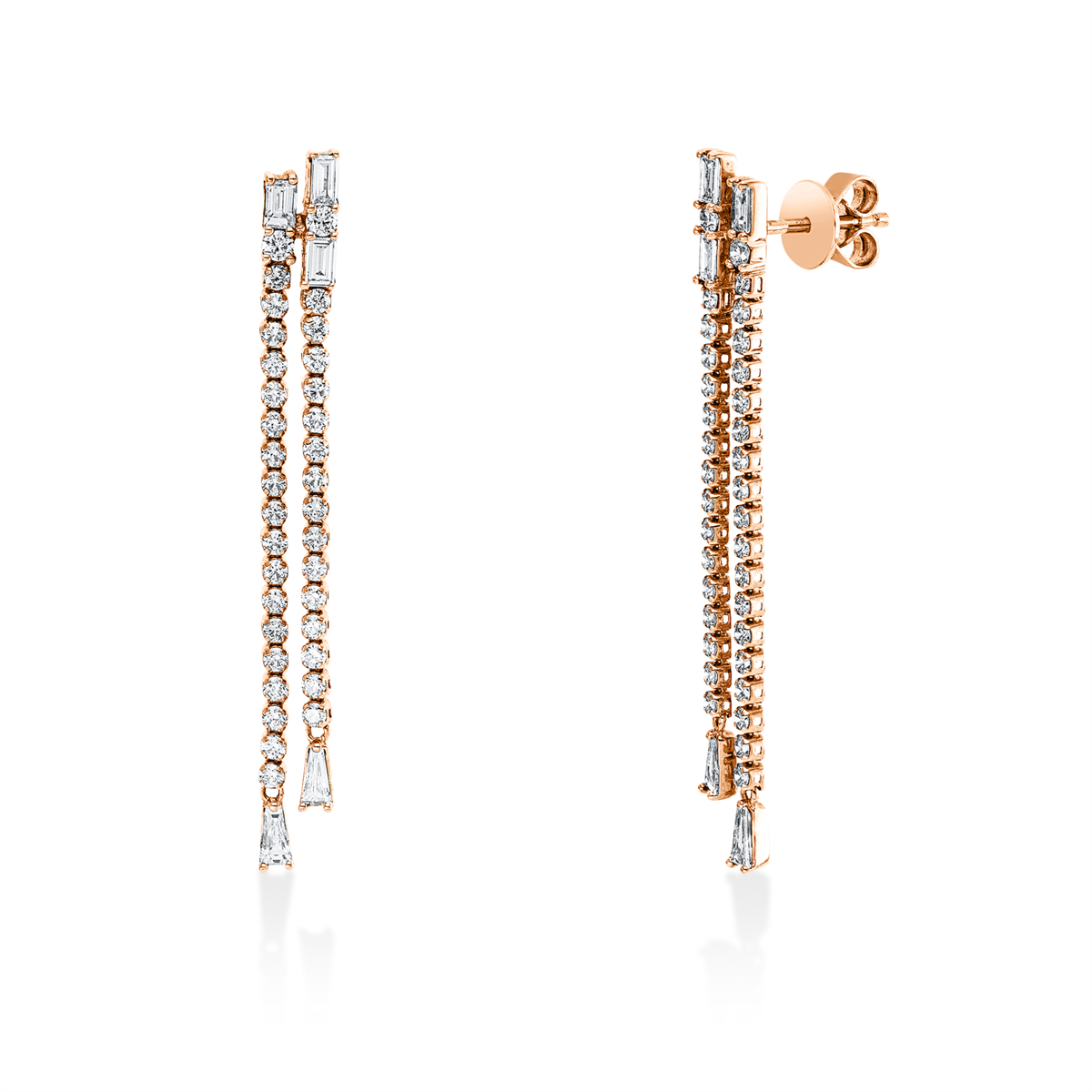 diamond full cut  baguette earrings in red gold