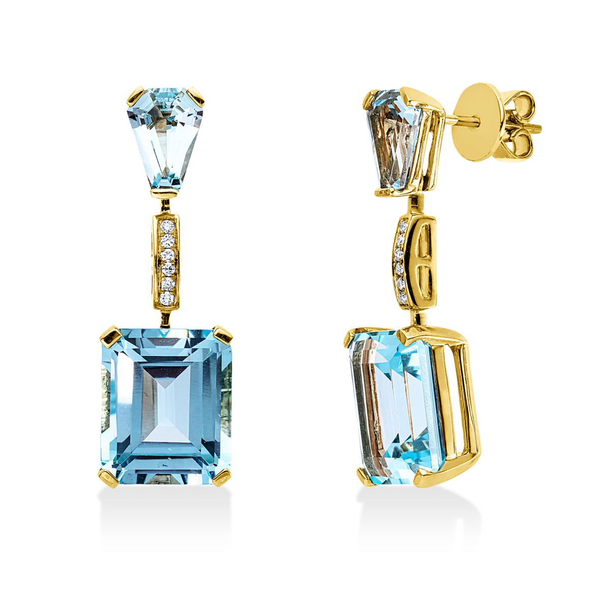 diamond full cut topaz colored stone fashion earrings in yellow gold
